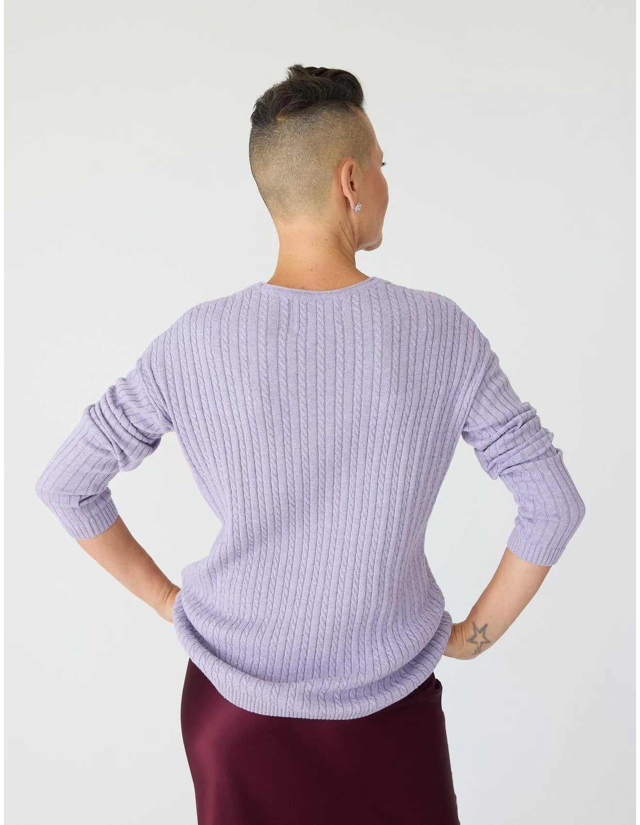 V-Neck Cable Sweater in Crocus
