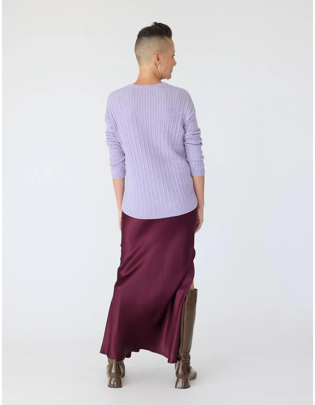 V-Neck Cable Sweater in Crocus