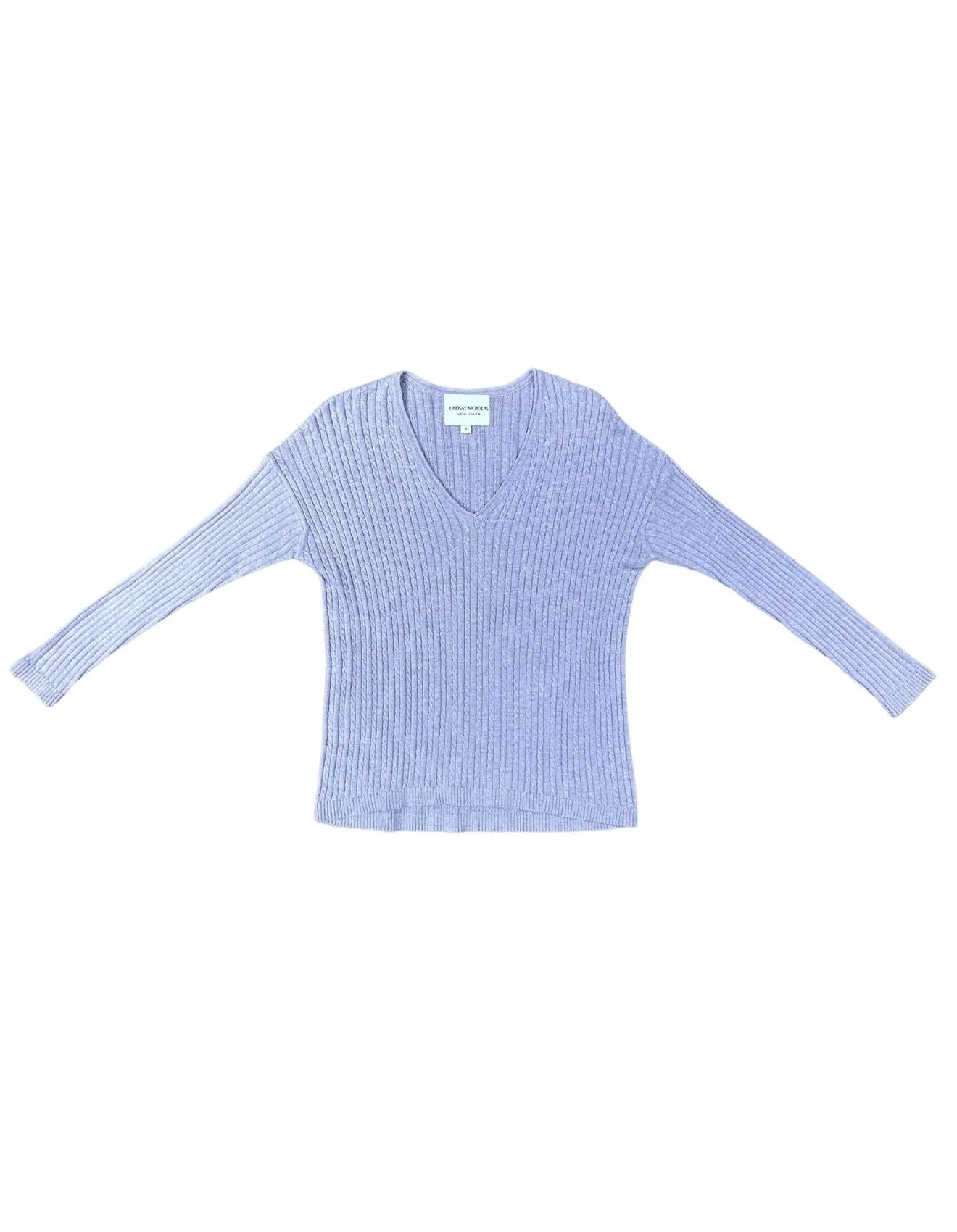 V-Neck Cable Sweater in Crocus