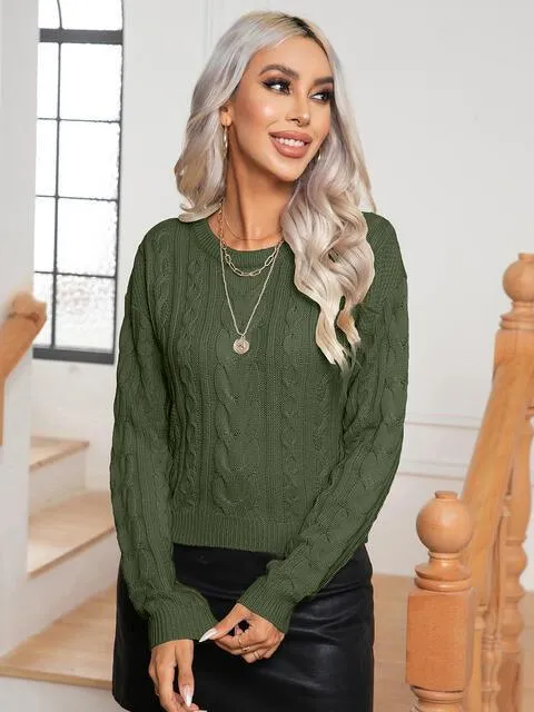 Warm Lounge Cable Knit Crew Neck Sweater