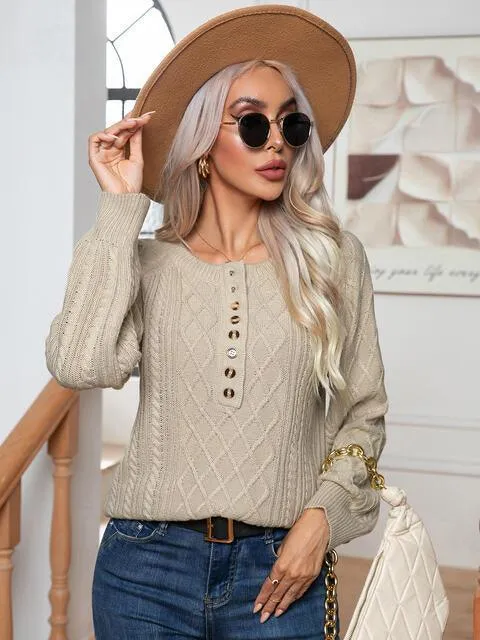 Warm Satisfaction Buttoned Cable-Knit Sweater
