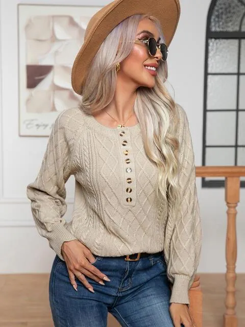 Warm Satisfaction Buttoned Cable-Knit Sweater