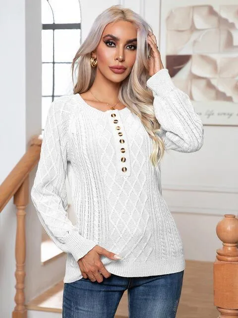 Warm Satisfaction Buttoned Cable-Knit Sweater