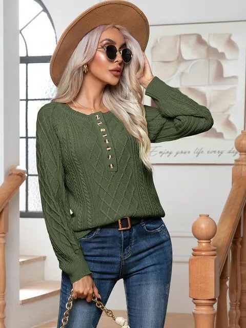 Warm Satisfaction Buttoned Cable-Knit Sweater
