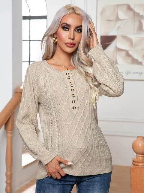 Warm Satisfaction Buttoned Cable-Knit Sweater