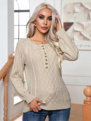 Warm Satisfaction Buttoned Cable-Knit Sweater