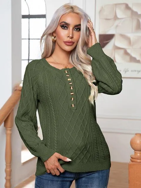Warm Satisfaction Buttoned Cable-Knit Sweater