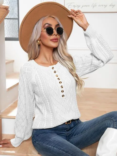 Warm Satisfaction Buttoned Cable-Knit Sweater