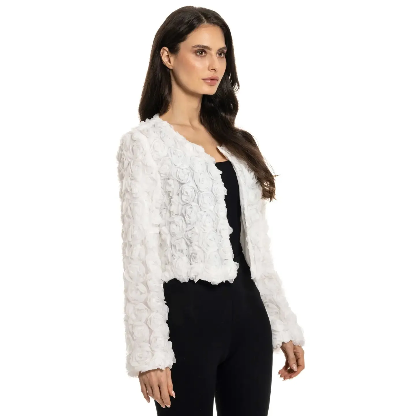 White Textured Floral Jacket