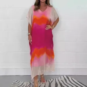 ✨Women Comfortable Casual Chiffon Dip Dye Dress