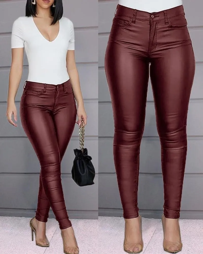 Women's Elegant Vegan Leather Skinny Fit Trousers | Ideal for Autumn/Winter