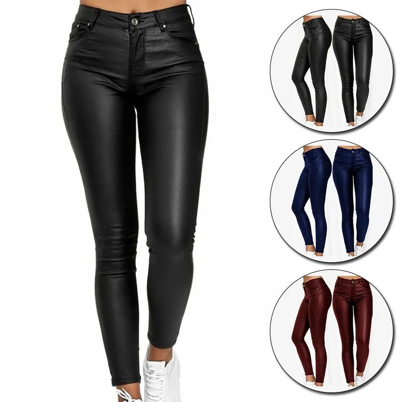 Women's Elegant Vegan Leather Skinny Fit Trousers | Ideal for Autumn/Winter