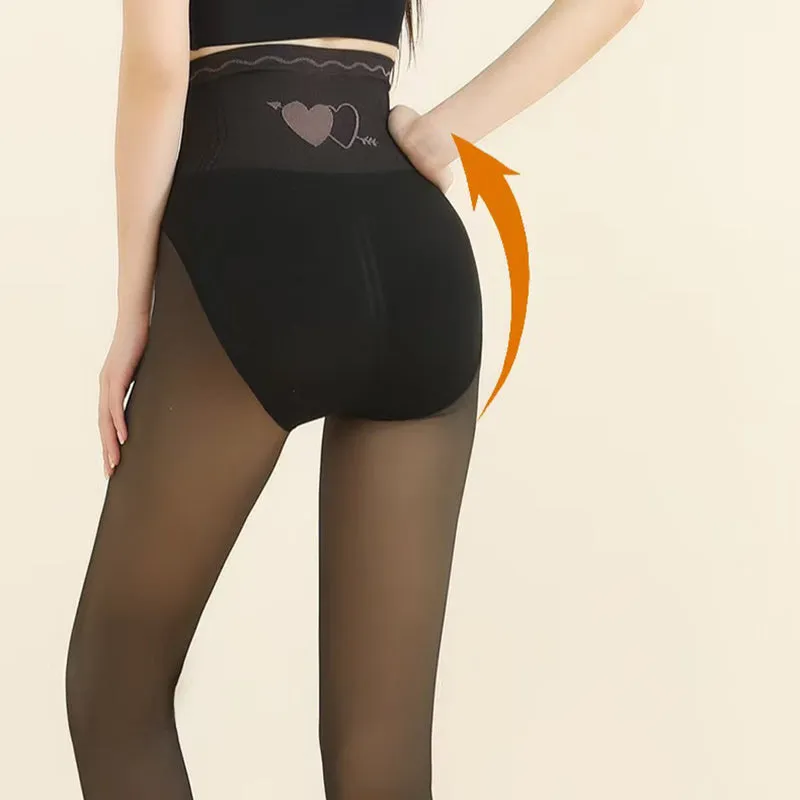 Women's High-Waist Plush-Lined Tummy Control Sheer Tights