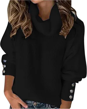 Womens Oversized Turtleneck Sweaters Cowl Neck Soft Cozy Warm Cable Knit Loose Casual Knitted Pullover Fall Tops