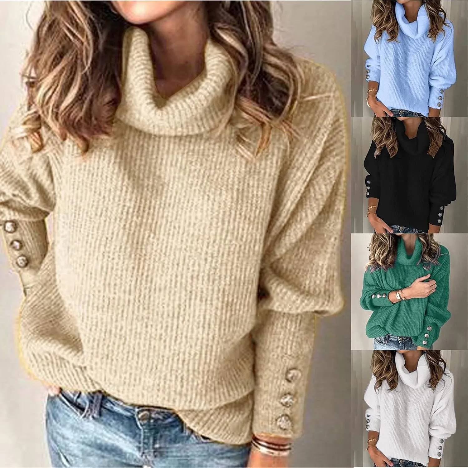 Womens Oversized Turtleneck Sweaters Cowl Neck Soft Cozy Warm Cable Knit Loose Casual Knitted Pullover Fall Tops