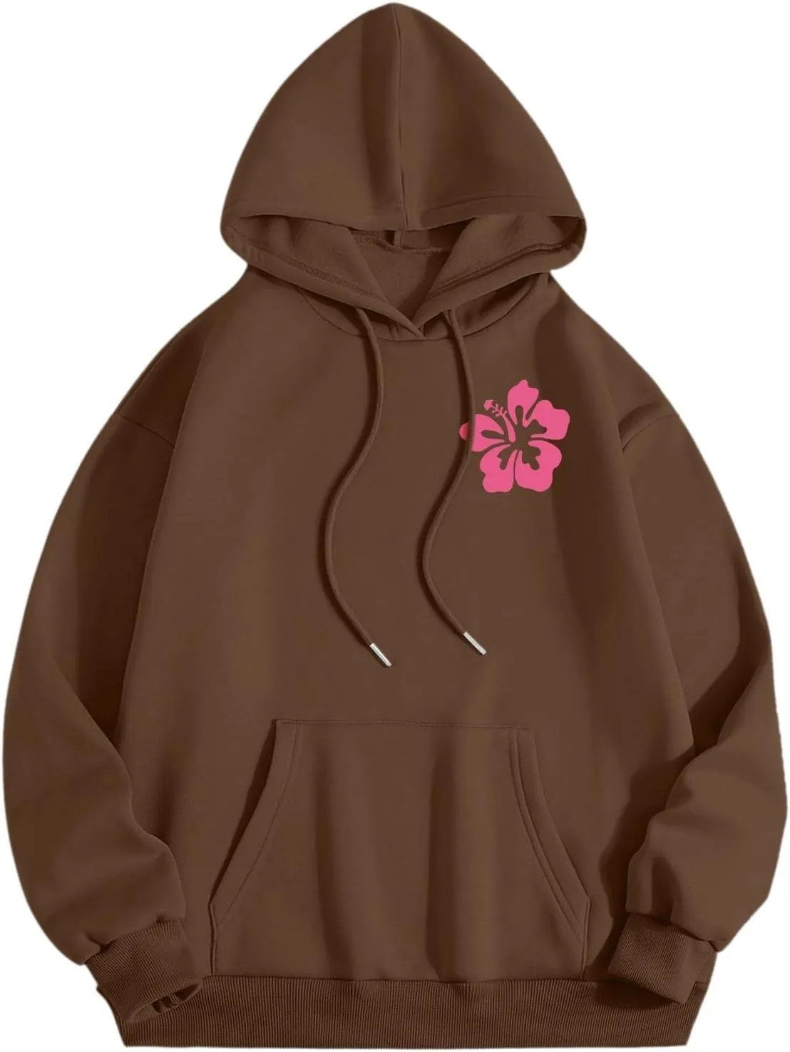 Women's Plain Basics Hoodies Oversized Brushed Letters Loose Fit Hooded Sweatshirts Long Sleeves Pockets