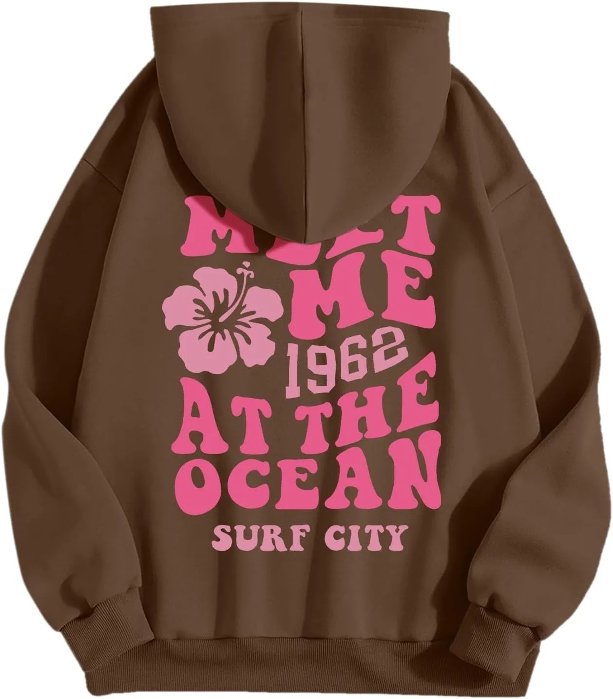 Women's Plain Basics Hoodies Oversized Brushed Letters Loose Fit Hooded Sweatshirts Long Sleeves Pockets