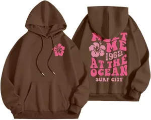 Women's Plain Basics Hoodies Oversized Brushed Letters Loose Fit Hooded Sweatshirts Long Sleeves Pockets