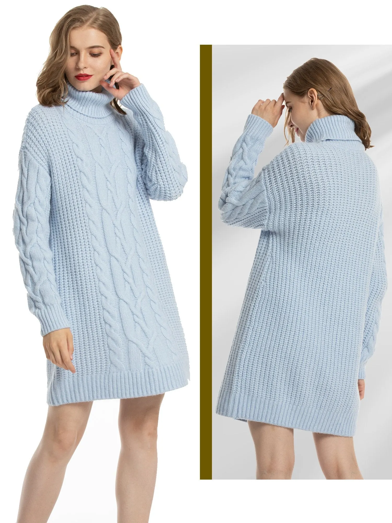 Woolicity Cable Knit Turtleneck Sweater Dress