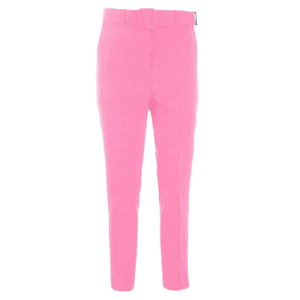 Yes Zee Elegant Pink Crepe Trousers with Ribbon Belt