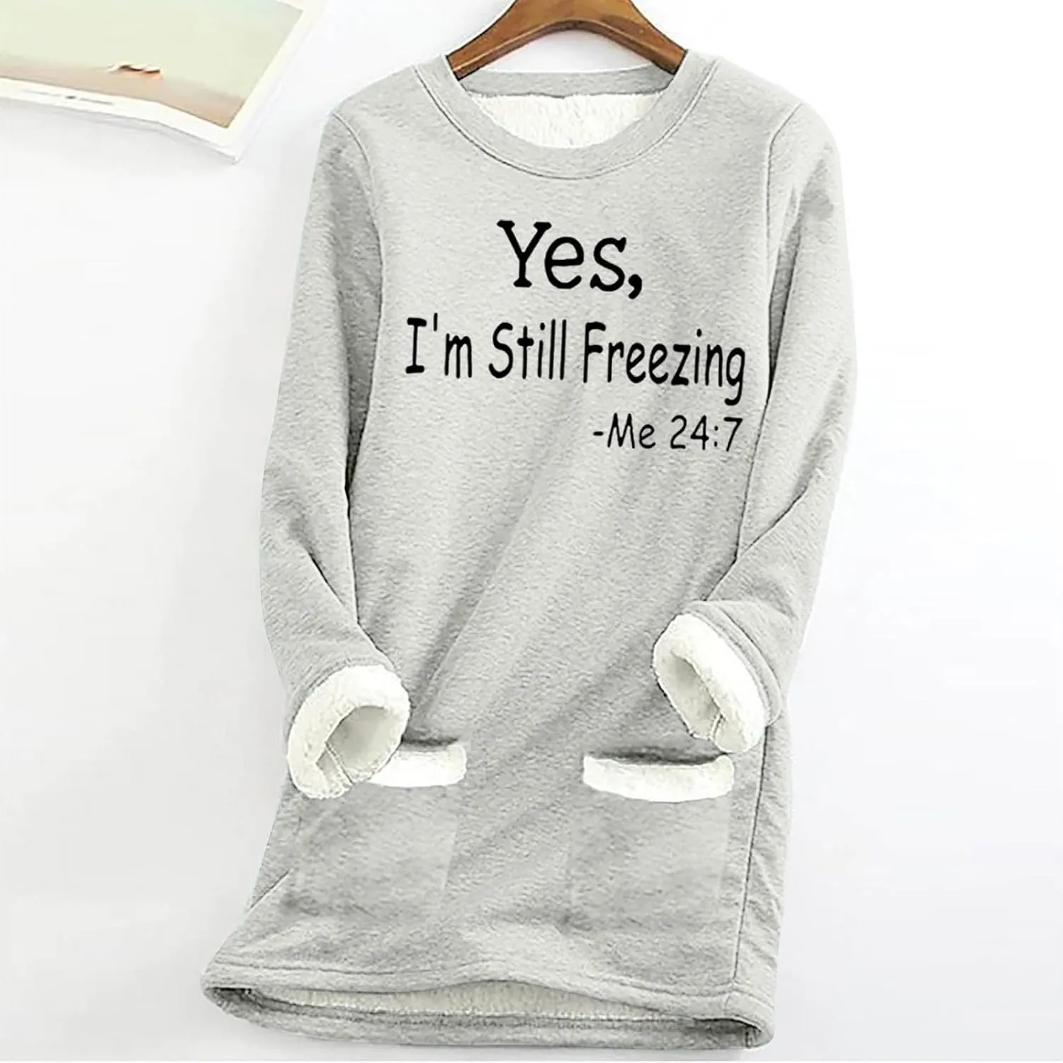 Yes,I'm Still -Me 24:7 Sherpa Lined Sweatshirt Women Faux Thermal Fluffy Coat Casual Loose Loungewear