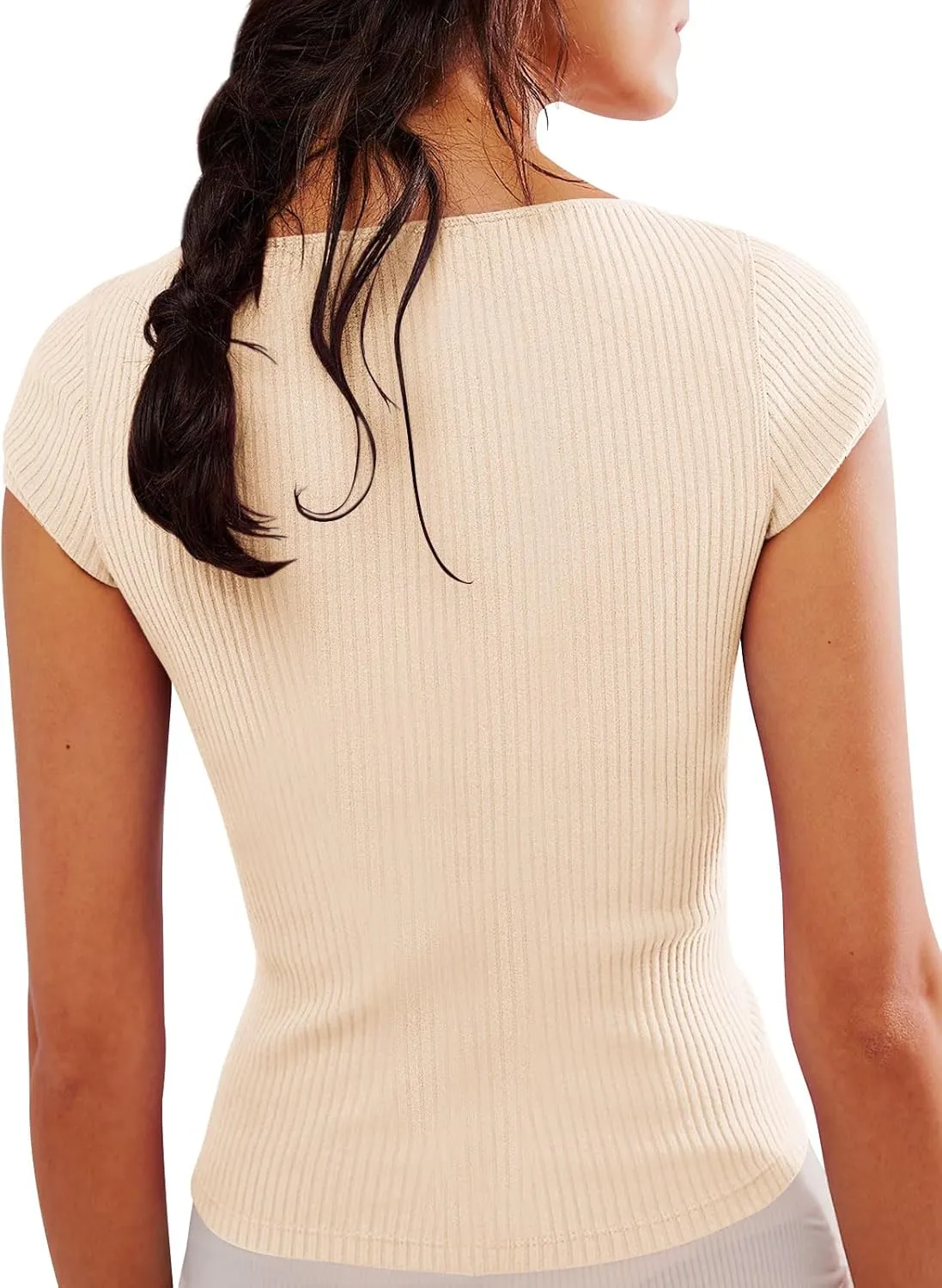 Yousify Women's Short Sleeve Summer Tops 2025 Trendy Ribbed Knit Button Down Tight Basic Tees Shirts Going Out Y2K Clothes